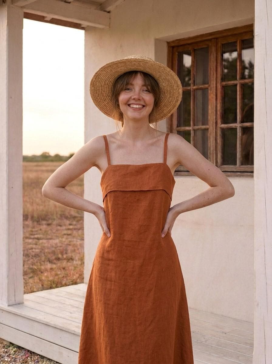 knee length dresses for ladies Dark Rust Dress
