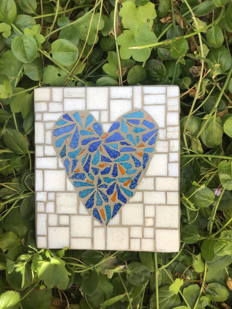 Blue Floral Heart outdoor Garden Wall Art Glass Art Garden | Etsy Australia
