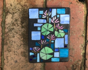 Outdoor mosaic wall art - Lily Pond  -new home gift gardener gift, flower, garden decor, outside