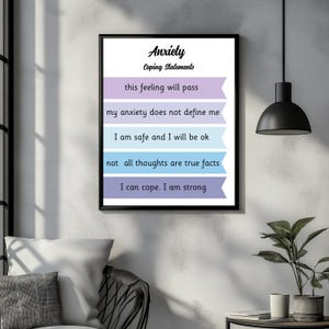 Anxiety Coping Statements Wall Art | Mental Health Printable | Positive Affirmations Poste | Self-Care Wall Decor | Therapy Office Art