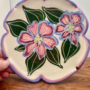 Handpainted studio art pottery decorative plate floral signed
