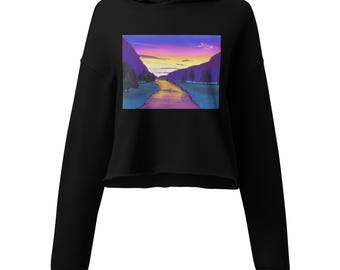 Crop Hoodie, Black, Nature Art