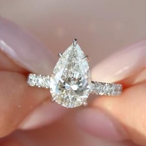 1.2ct, 1.5ct or 2.3ct Pear Cut Ring with Hidden Halo Ring / Sterling Silver 925 Engagement Ring/ Pear Shaped Moissanite Diamond Wedding Ring