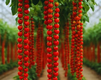 Semillas de tomate cherry en cascada (150 unidades) / Mini tomates rojos dulces para macetas y parterres