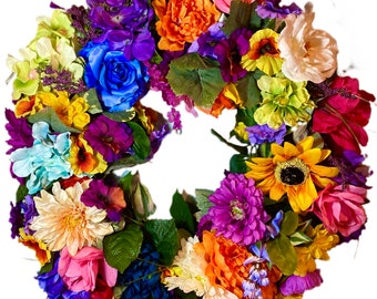 Bright Spring Wreath Floral Wreath All Season Summer 24" Multi-Color Indoor Outdoor FREE SHIPPING!