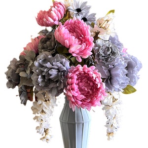 Peony Floral Arrangement Tall Gorgeous Pink Gray Centerpiece Gray Vase 22” Modern FREE SHIPPING!