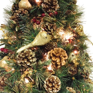 Tabletop Tree Christmas Tree Table Top Christmas Gold 24 Pre-Lit Bright White Lights & Lots of Gold image 4