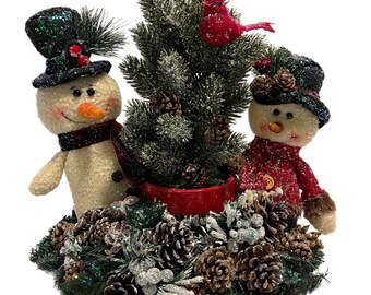 Christmas Winter Centerpiece Snowman Winter Arrangement Pine Tree Winter Table Decor 14”(h) x 14” (w) FREE SHIPPING!