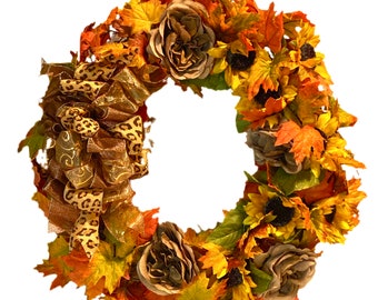 Fall Wreath Thanksgiving Sunflower Peony Wreath All season Summer Approx 24” Indoor Outdoor FREE SHIPPING!