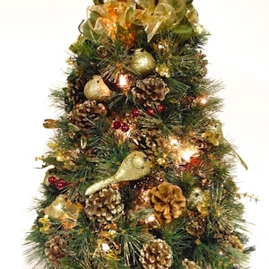 Tabletop Tree Christmas Tree Table Top Christmas Gold 24 Pre-Lit Bright White Lights & Lots of Gold image 5