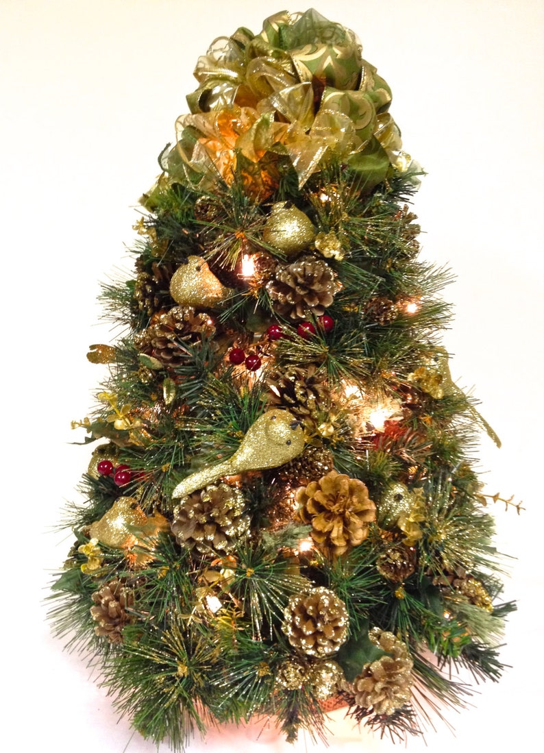 Tabletop Tree Christmas Tree Table Top Christmas Gold 24 Pre-Lit Bright White Lights & Lots of Gold image 5