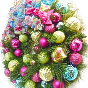 Christmas Wreath Ornament Long Needle Pine Lime Hot Pink Turquoise Blue Large In-Outdoor Shatterproof FREE SHIPPING image 4