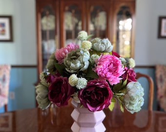 Tall Peony Floral Arrangement Gorgeous Pink Burgundy Sage Green Floral Arrangement Centerpiece 20” Modern FREE SHIPPING!