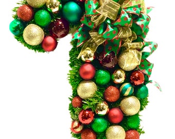 Christmas Wreath Elegant Green Red Gold candy Cane Wreath Christmas Holiday Pine Winter In Outdoor 24” Shatterproof Ornaments FREE SHIPPING!