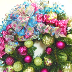 Christmas Wreath Ornament Long Needle Pine Lime Hot Pink Turquoise Blue Large In-Outdoor Shatterproof FREE SHIPPING image 2