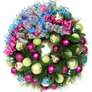 Christmas Wreath Ornament Long Needle Pine Lime Hot Pink Turquoise Blue Large In-Outdoor Shatterproof FREE SHIPPING image 1