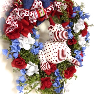 Patriotic Wreath Spring Floral Wreath Red White Blue Silk Floral Bull Cow Grapevine 24x27 In-Outdoor FREE SHIPPING image 4
