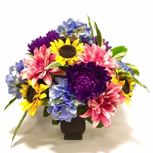 Fall Floral Centerpiece Arrangement Hydrangea Sunflower Zinnia Mums 20&quot; Purple Yellow Pink FREE SHIPPING!