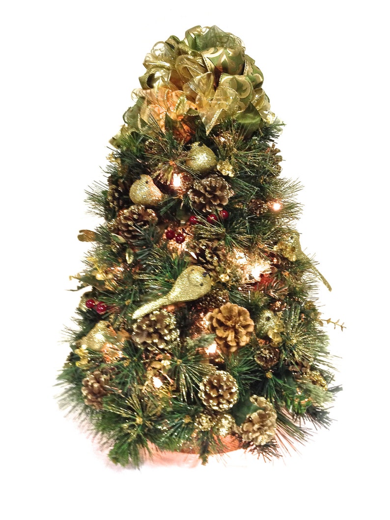 Tabletop Tree Christmas Tree Table Top Christmas Gold 24 Pre-Lit Bright White Lights & Lots of Gold image 3