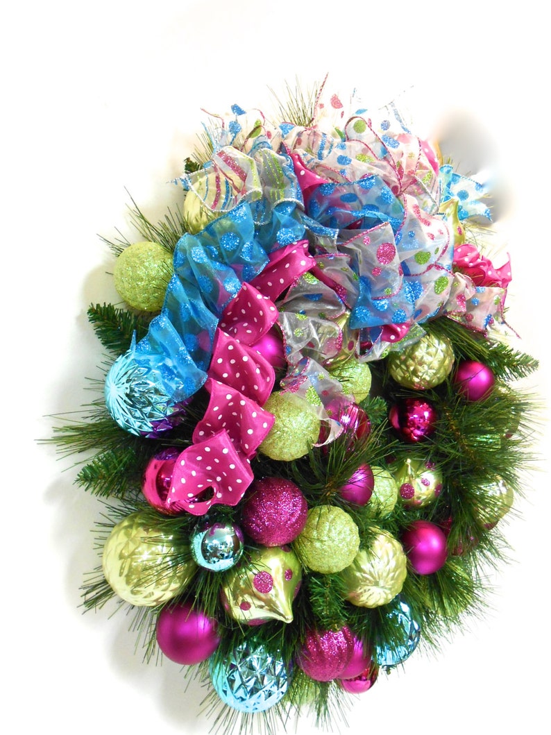 Christmas Wreath Ornament Long Needle Pine Lime Hot Pink Turquoise Blue Large In-Outdoor Shatterproof FREE SHIPPING image 3