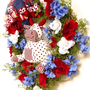 Patriotic Wreath Spring Floral Wreath Red White Blue Silk Floral Bull Cow Grapevine 24x27 In-Outdoor FREE SHIPPING image 3
