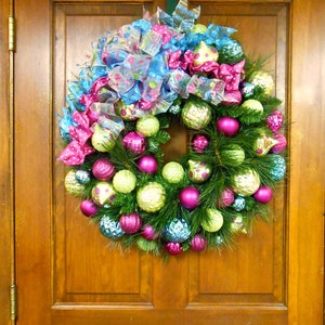 Christmas Wreath Ornament Long Needle Pine Lime Hot Pink Turquoise Blue Large In-Outdoor Shatterproof FREE SHIPPING image 5