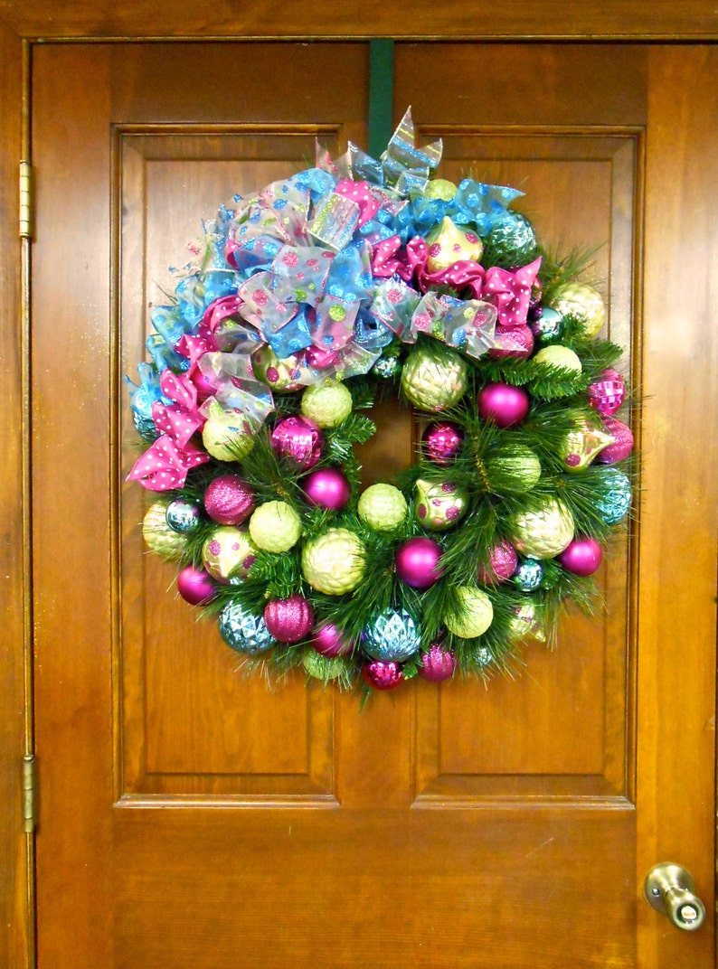 Christmas Wreath Ornament Long Needle Pine Lime Hot Pink Turquoise Blue Large In-Outdoor Shatterproof FREE SHIPPING image 5