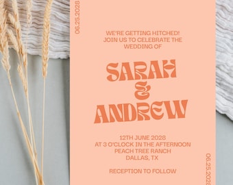 Retro Wedding Invitation, Editable Wedding Invitation Template, Bold Wedding Invitation Card
