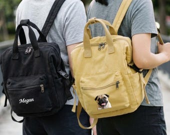Canvas-Rucksack – Individuelle Textstickerei, Druck auf Anfrage, Schulrucksack für Schüler und Studenten