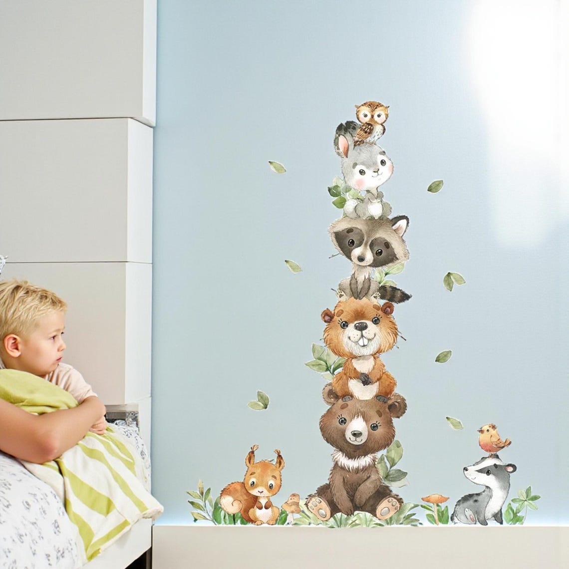 Stacked Animals Wall Stickers for Kids Room – Forest Wall Decals in ...