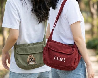 Umhängetasche – Individuelle Textstickerei, Bilddruck, leichte Schultertasche, minimalistische Handtasche