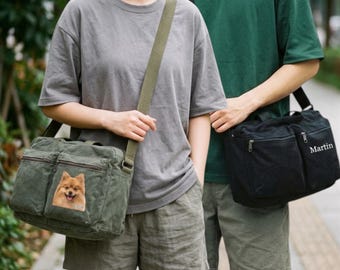 Reisetasche aus Canvas – Individuelle Messenger-Textstickerei und Print-on-Demand-Bild, Sportliche Umhängetasche