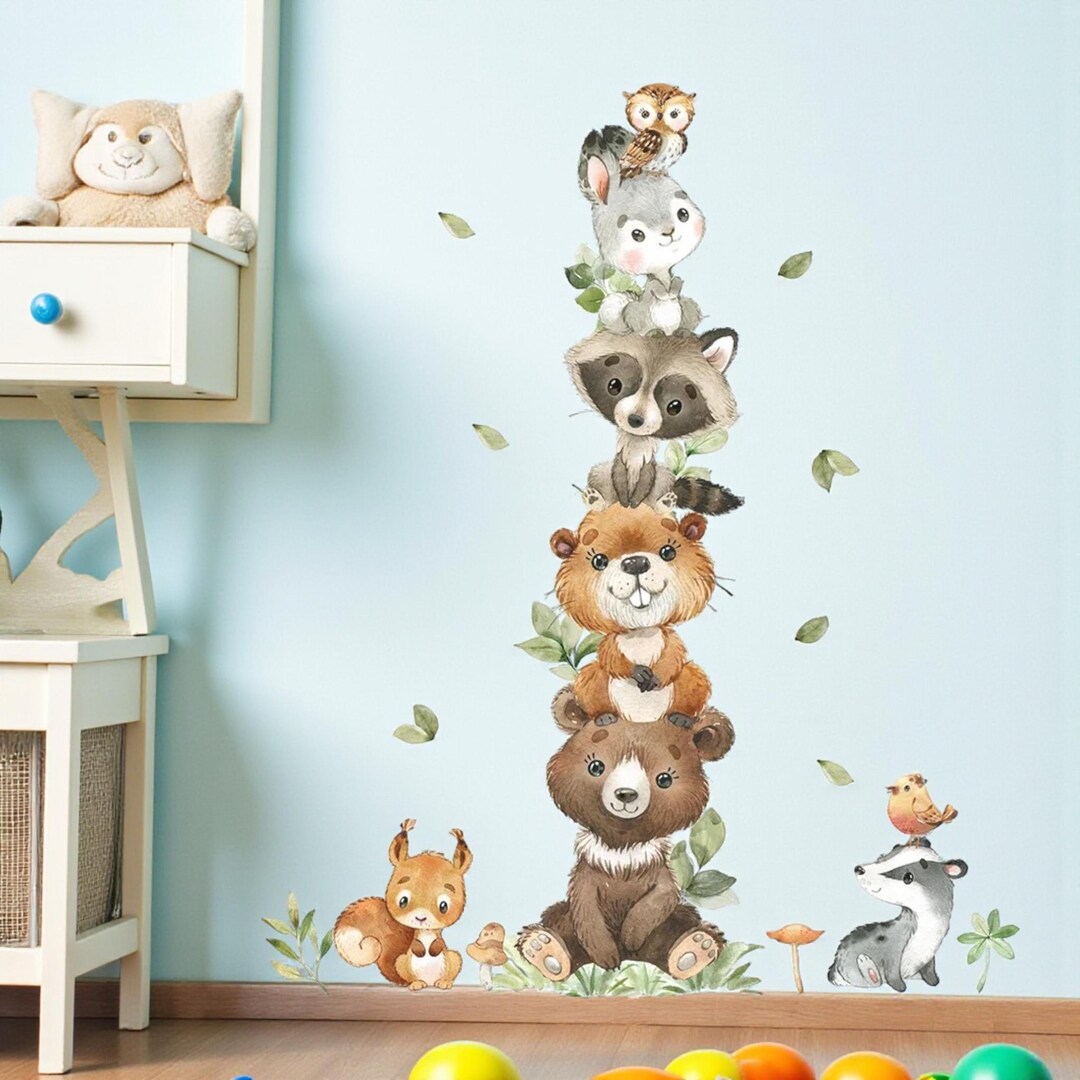 Stacked Animals Wall Stickers for Kids Room – Forest Wall Decals in ...