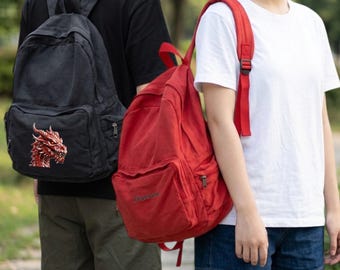 Vintage-inspirierter Rucksack aus gewaschenem Canvas – Individuelle Namensstickerei, bedrucktes Design, großer Schul- und Reiserucksack