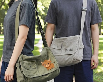 Canvas-Umhängetasche – Personalisierte Namens-Crossbody-Tasche, verstellbarer Schultergurt, bestickt, Druck auf Anfrage, Unisex