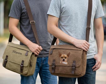 Canvas-Umhängetasche – Geräumige Herren-Schultertasche, Platz für Laptop und Kamera, individuelle Stickerei, Druck auf Anfrage