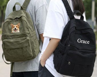 Canvas-Rucksack – Personalisierte Stickerei mit individuellem Text, Druck auf Anfrage, Laptoptasche für Studenten