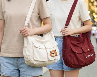 Canvas-Umhängetasche – Messenger Bag für Damen und Herren, Schultertasche, individuell bestickt, Druck auf Anfrage, Reisegeschenk