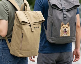 Großer Canvas-Rucksack – Individuelle Textstickerei, Print-on-Demand-Bild, Laptop-Rucksack für Schüler, Studenten, Pendler und Schule