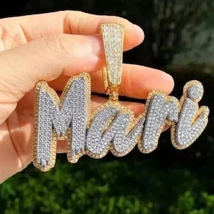 4Ct Moissanite Men&#39;s Custom Circle Pendant – 14K 2 Tone Gold Plated Silver, Personalized Name Letter, Two-Tone Design