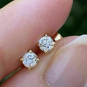 Moissanite Stud Earrings: 14K Gold Plated Silver, Certified Screwback