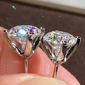 Moissanite Stud Earrings: 14K Gold Plated Silver, Certified Screwback