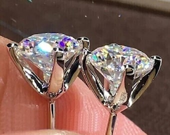 Certified Screw back Moissanite Stud Earrings: 14K Gold Plated Silver