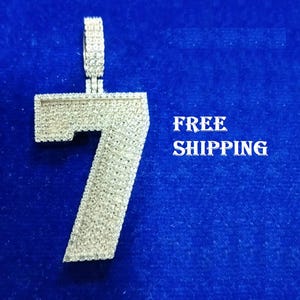 3Ct Round Cut Real Moissanite Customize Custom Lucky Number Pendant 14K White Gold Plated, Custom bale, customize name, Free engraving