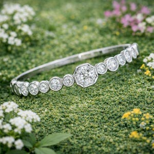 925er Silber Geometrische Lünette CZ Armreif Armband - Moderner funkelnder Damenschmuck