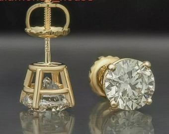 Certified VVS1 Moissanite Solitaire Stud Earrings Screw-Backs Silver