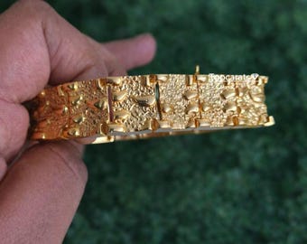 Gold Plated Sterling Silver Nugget Bracelet - 18mm Hip Hop Jewelry