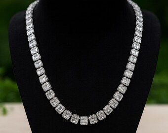 Iced Out Baguette CZ Tennis Chain: Solid 925 Sterling Silver - Etsy