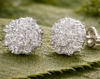 10mm Moissanite Stud Earrings, 925 Sterling Silver Diamond Look Cluster Bridal Jewelry