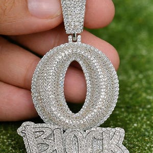 Iced Out Initial O Pendant with Block Letter Charm Hip Hop Moissanite Style Necklace